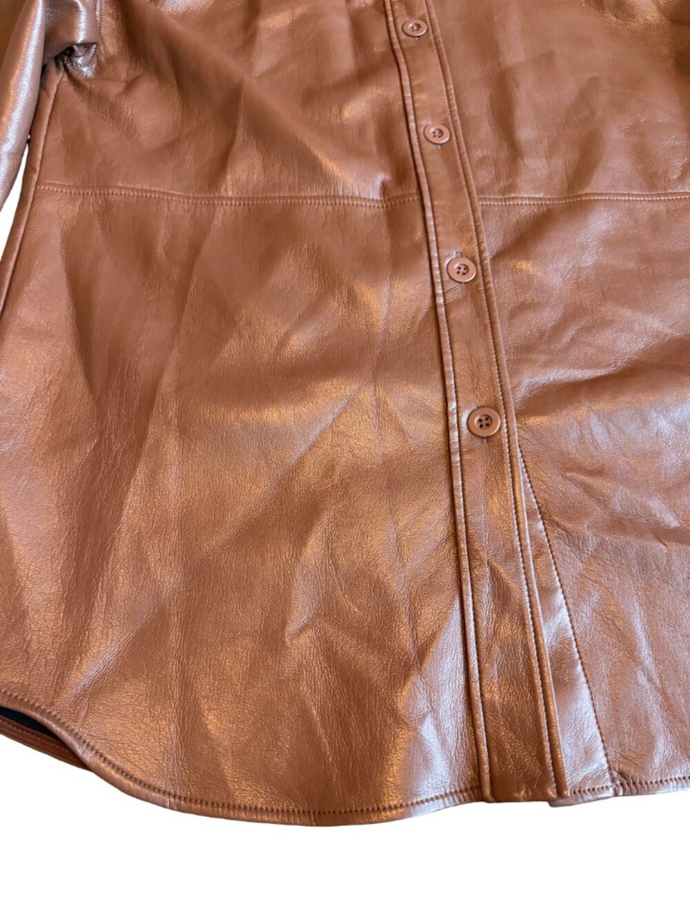 Aritzia Babaton Pelli Shirt Jacket Button-Down Brown Vegan Leather Size Medium - Picture 5 of 13